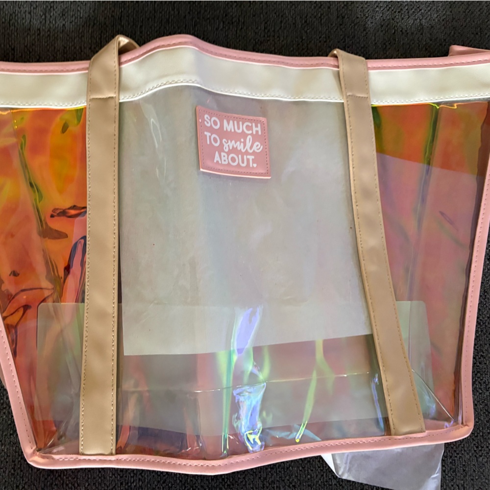 Jadelynn Brooke Iridescent Tote with Pink and Tan Accents